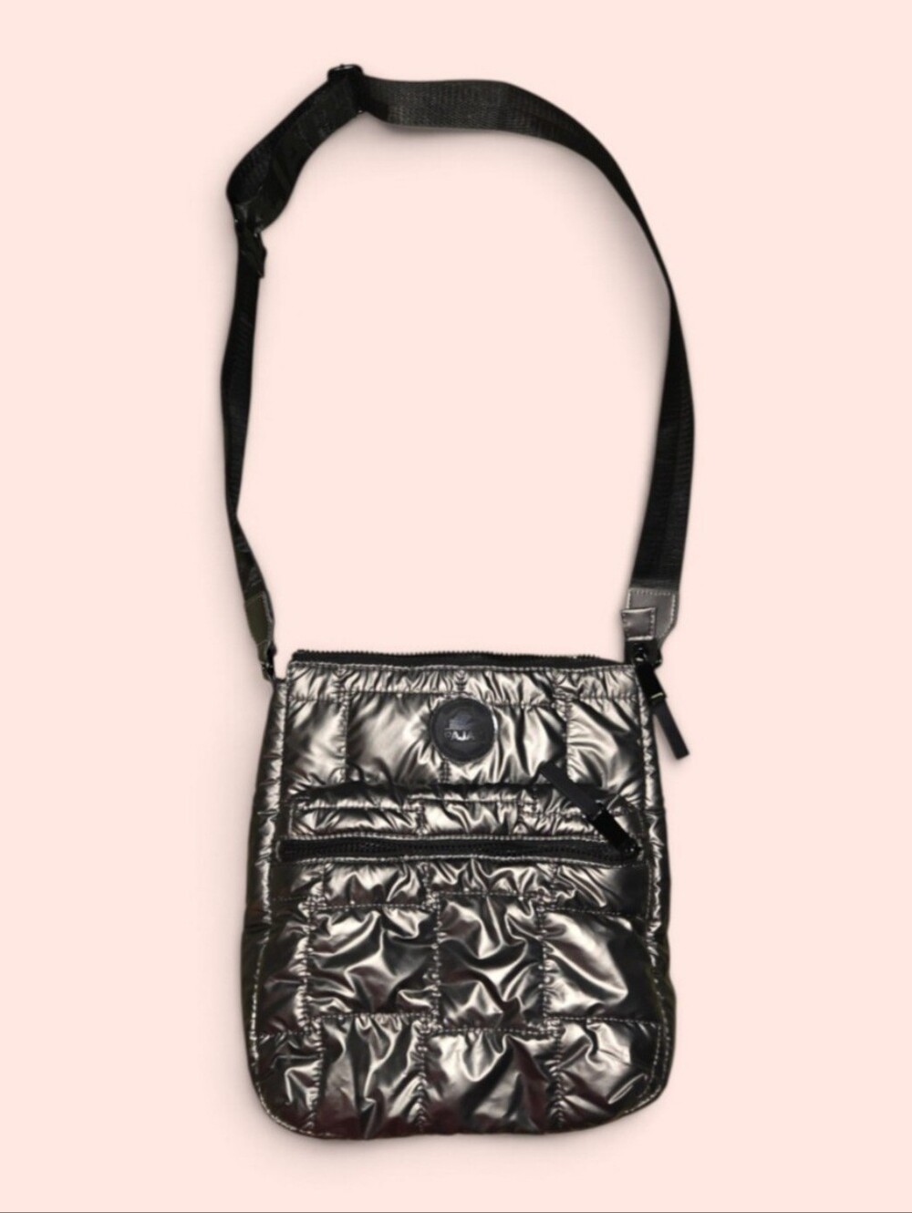 Pajar Canada Metallic Silver Quilted Puffy Crossbody Bag Purse Y2K Small Repair
